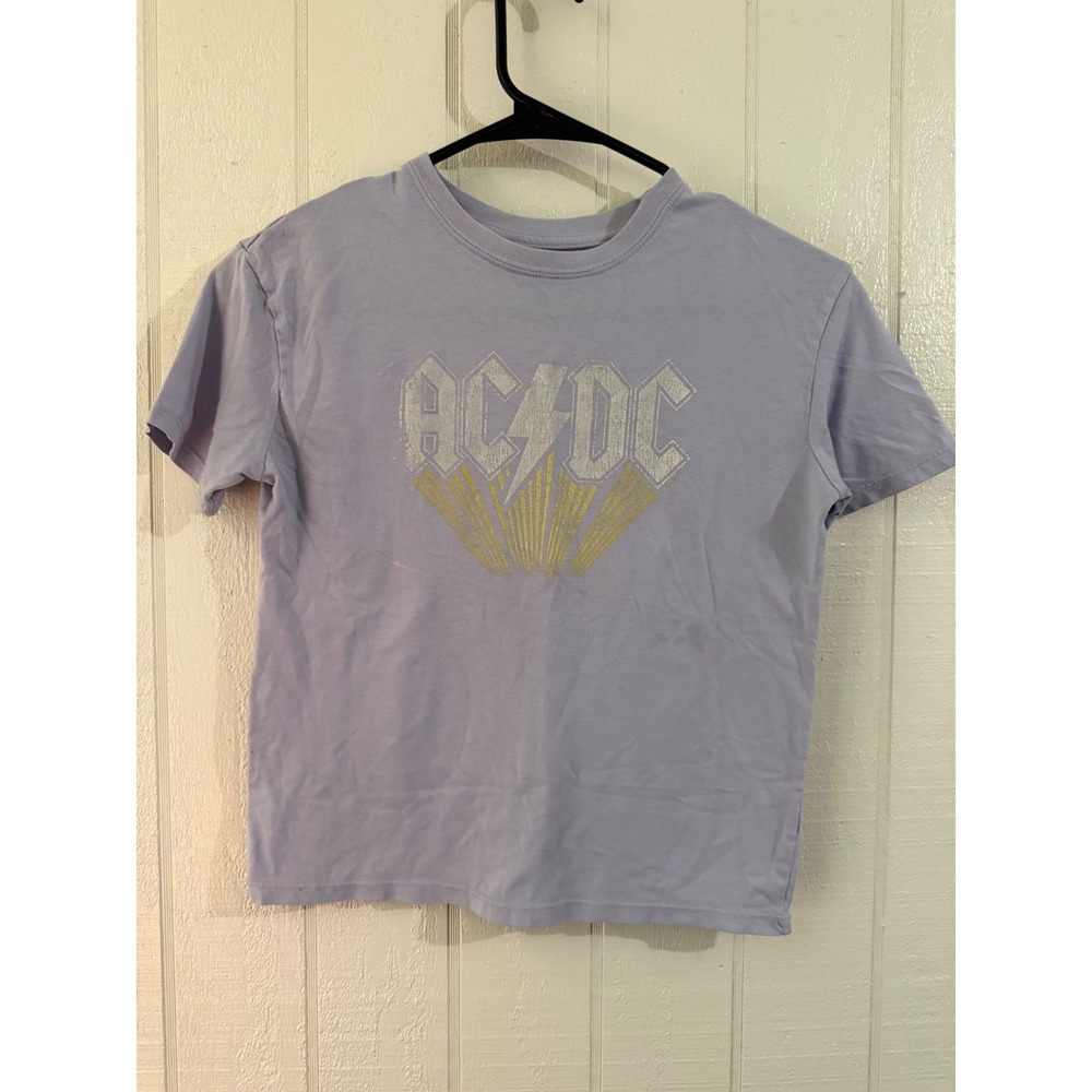 ACDC Kids Graphic T-Shirt Purple Short Sleeve Rock Band Logo Size M 7/8
